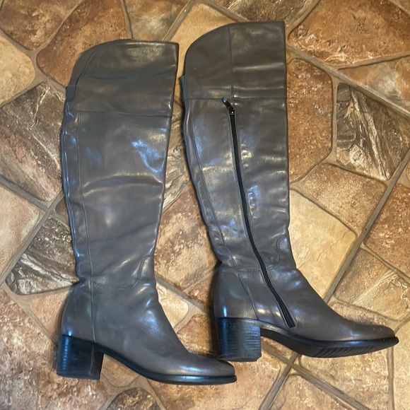 LUX LEATHER 👢 Charcoal Gray Italian Knee High Boots European Size 39 - Picture 2 of 5